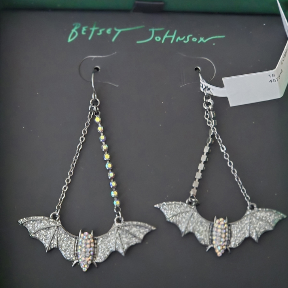 Betsey Johnson Silver Bat Earrings
